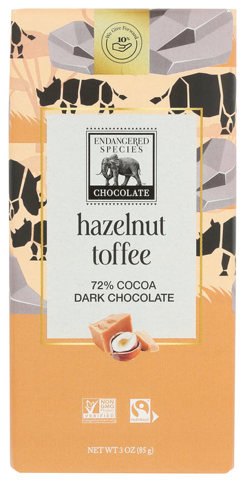 Hazelnut Toffee Dark Chocolate Bar 72%, 3 oz