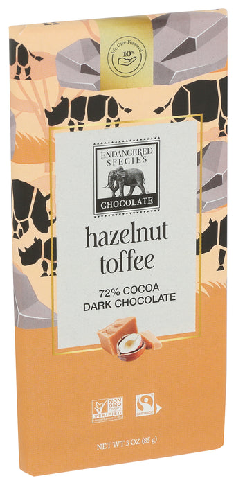 Hazelnut Toffee Dark Chocolate Bar 72%, 3 oz