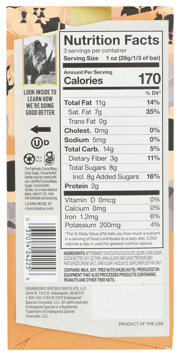 Hazelnut Toffee Dark Chocolate Bar 72%, 3 oz