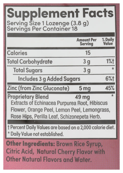 Immunity, Cherry Echinacea Zinc Lozenges, 18 loz