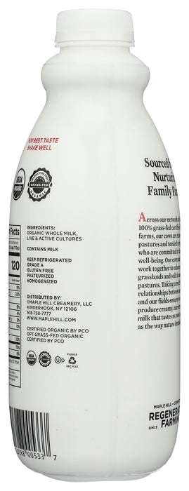 Kefir Grassfed Whole Milk, Plain, Org, 32 oz