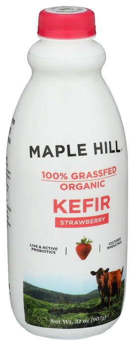 Keifer Grassfed Whole Milk, Strawberry, Org, 32 floz