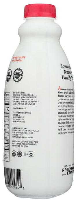 Keifer Grassfed Whole Milk, Strawberry, Org, 32 floz