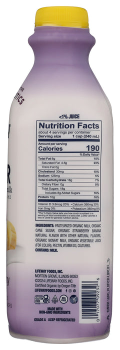 Keifer Whole Milk, Strawberry Banana, Org, 32 floz