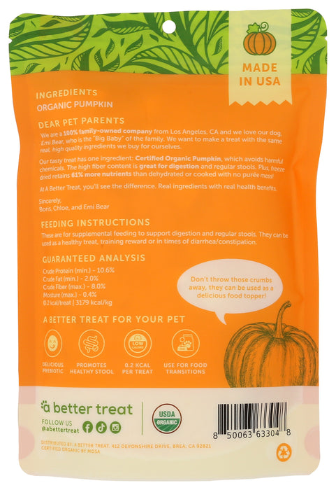 Freeze Dried Dog & Cat Treats, Pumpkin, Org, 0.5 oz