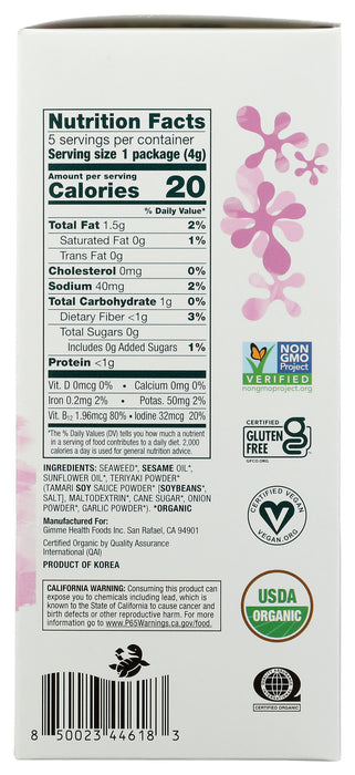 Grab & Go Roasted Seaweed Snacks, Teriyaki, Org, 5/0.14 oz