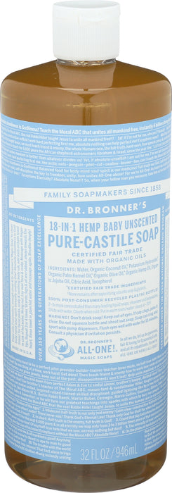 Pure Castile Liquid Soap, Hemp Baby Unscented, 32 floz