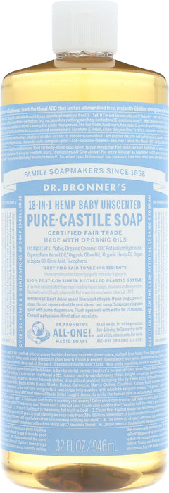 Pure Castile Liquid Soap, Hemp Baby Unscented, 32 floz