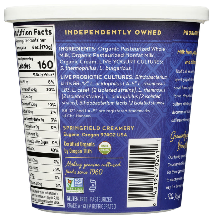 Plain Probiotic Greek Whole Milk Yogurt, Org, 24 oz