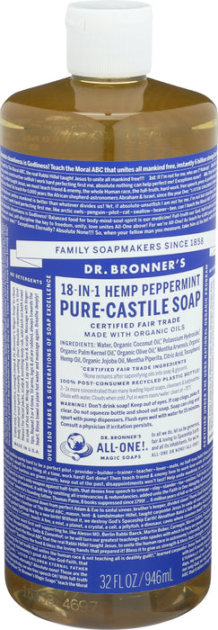 Pure Castile Liquid Soap, Hemp Peppermint, 32 floz