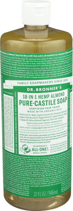 Pure Castile Liquid Soap, Hemp Almond, 32 floz