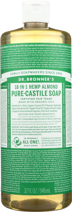 Pure Castile Liquid Soap, Hemp Almond, 32 floz