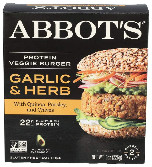 Protein Veggie Burger, Garlic & Herb, 8 oz