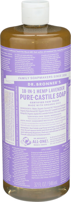 Pure Castile Liquid Soap, Hemp Lavender, 32 floz