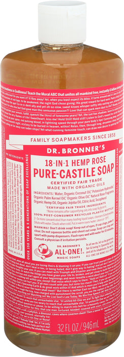 Pure Castile Liquid Soap, Hemp Rose, 32 floz