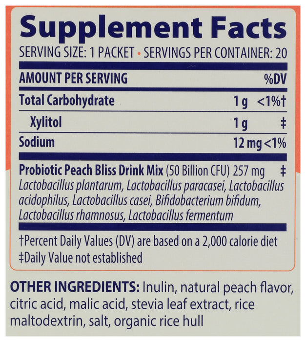 SubCulture Probiotic Drink Mix, Peach, 50B CFU, 20 stick