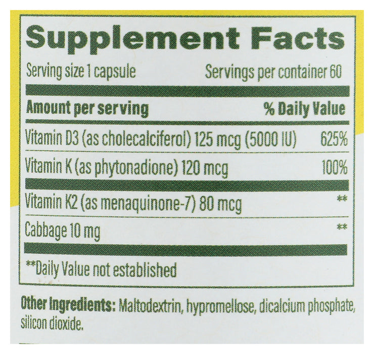 Vitamin D3 & K2, 5000 IU/125mcg, 60 cap
