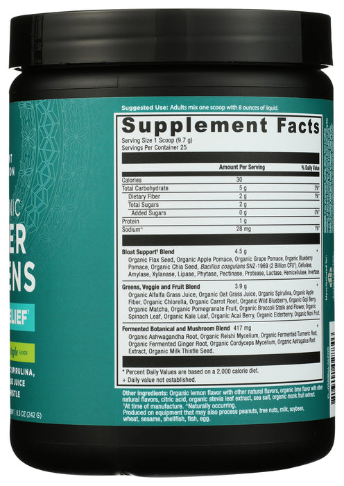 Super Greens Bloat Relief, Citrus Apple, Org, 25 serv/8.5 oz