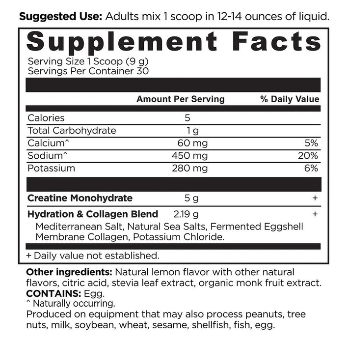 Creatine + Collagen, Lemon, 30 serv/9.6 oz