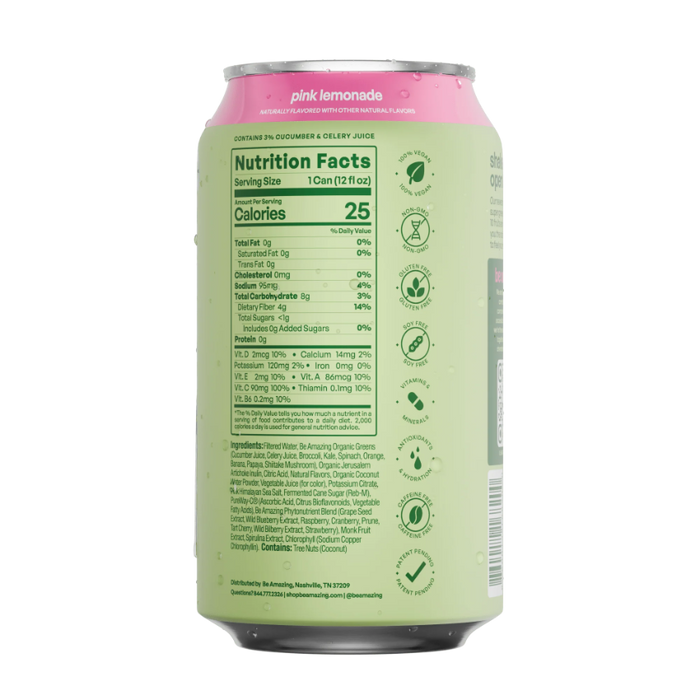Prebiotic Greens Drink, Pink Lemonade, 12 fl oz