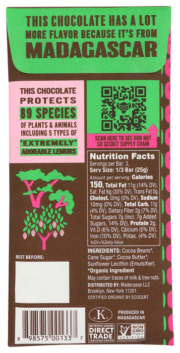 Madagasar Pure Dark Chocolate Bar 70% Cocoa, Org, 2.64 oz