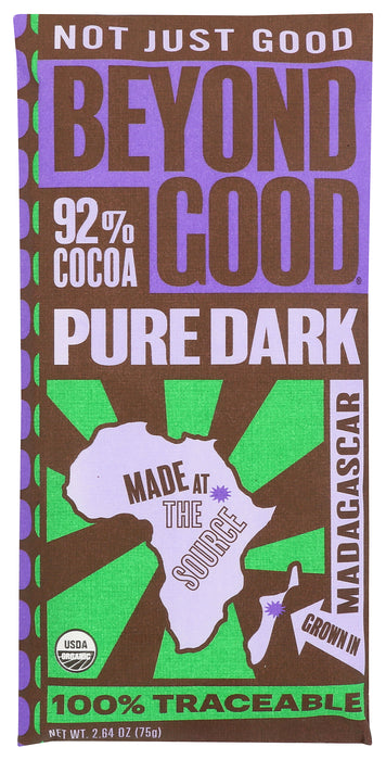 Madagasar Pure Dark Chocolate Bar 92% Cocoa, Org, 2.64 oz