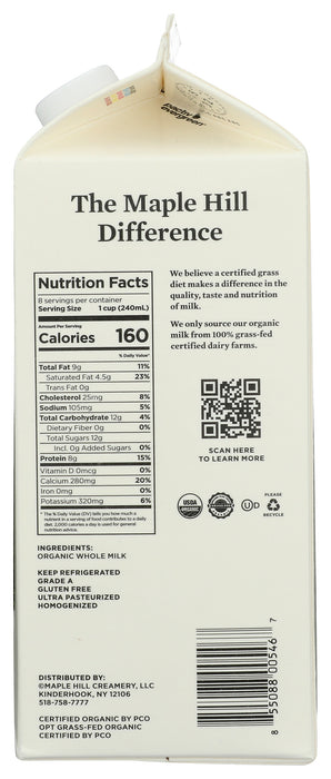 Milk, Grassfed Whole, Org, 64 floz