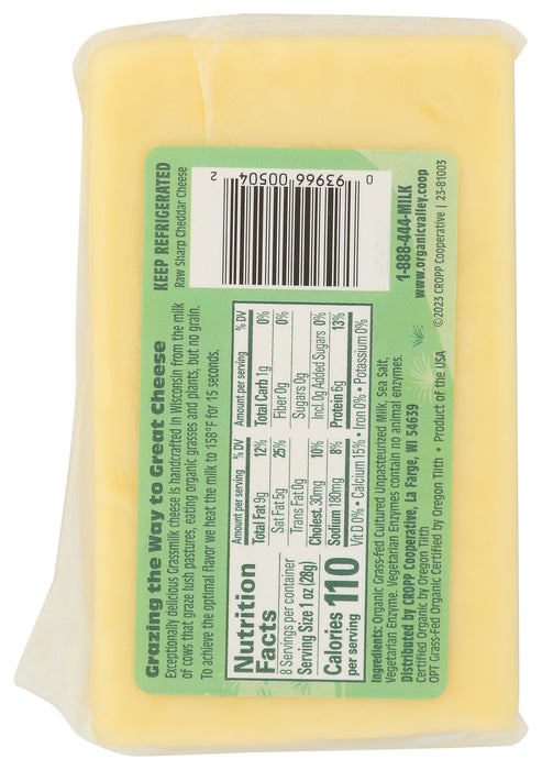 Raw Cheddar Cheese, Sharp Grassfed, Org, 8 oz