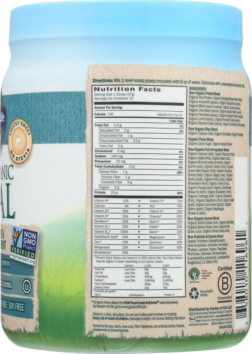 Raw Organic Meal, Lightly Sweet, 519 g