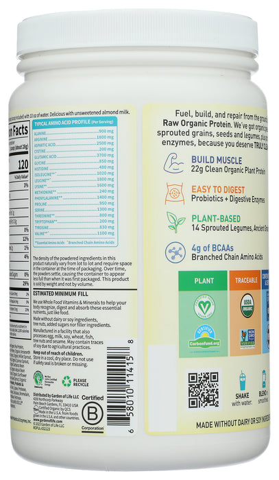 Raw Organic Protein, Unflavored, 560 g