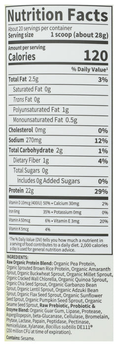 Raw Organic Protein, Unflavored, 560 g