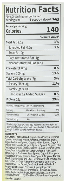 Raw Organic Protein, Vanilla Chai, 580 g