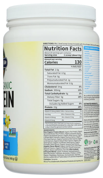 Raw Organic Protein, Vanilla, 620 g