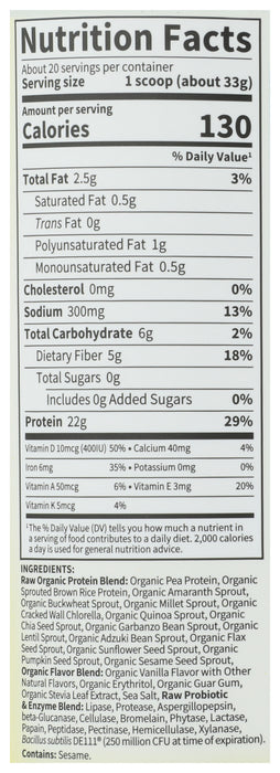 Raw Organic Protein, Vanilla, 620 g