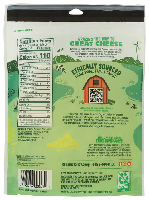Sharp Cheddar Shred, Org, 6 oz