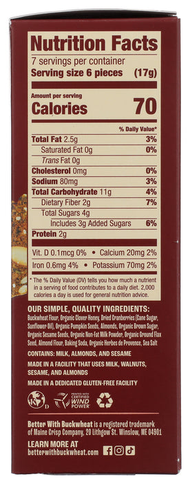 Buckwheat Crackers, Cranberry Almond, 4 oz
