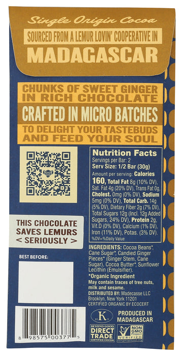 Chocolate Bar, 72%, Ginger, 2.12 oz