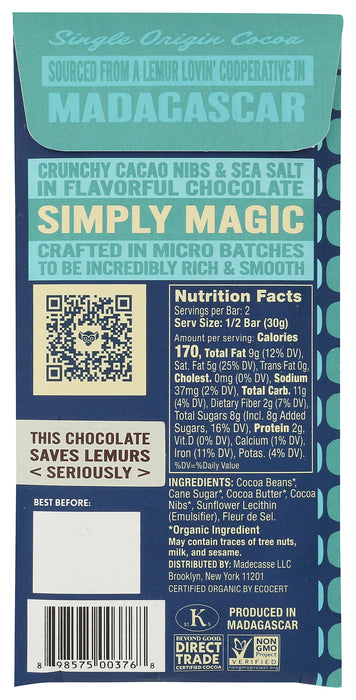 Chocolate Bar, 72%, Sea Salt, 2.12 oz