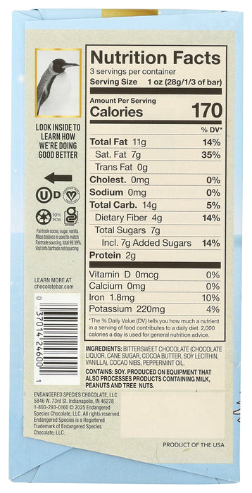 Peppermint Crunch, 72% Dark Chocolate, GF, 3 oz