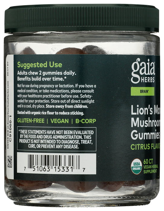 Lion's Mane Mushroom Gummies, Citrus, Org, 60 gummy