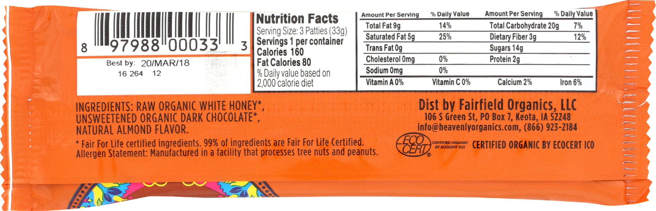 Almond Chocolate Honey Patties, Org, 3 pk, 1.2 oz