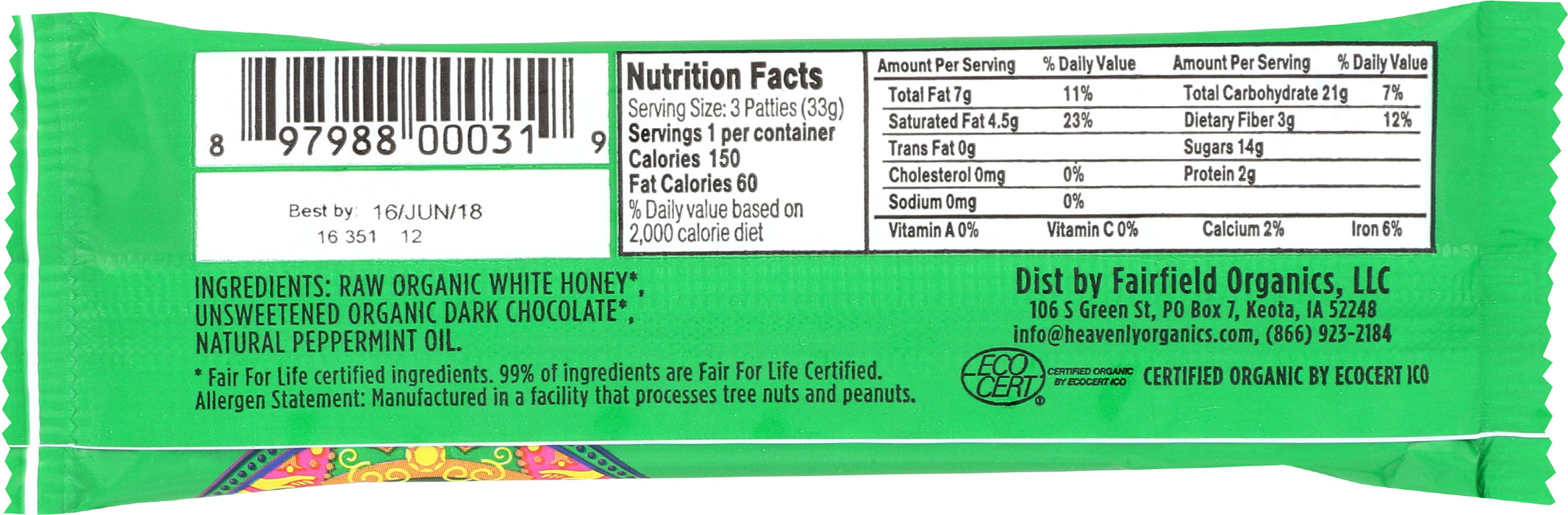 Mint Chocolate Honey Patties, Org, 3 pk, 1.2 oz