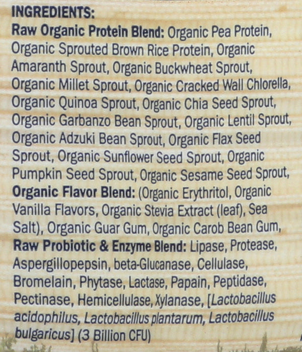 Raw Organic Protein, Vanilla, 620 g