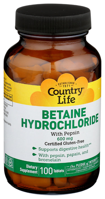 Betaine Hydrochloride w/pepsin, 600mg, 100tab