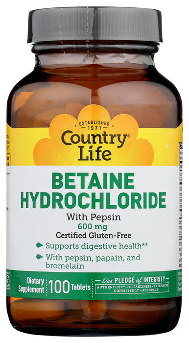 Betaine Hydrochloride w/pepsin, 600mg, 100tab