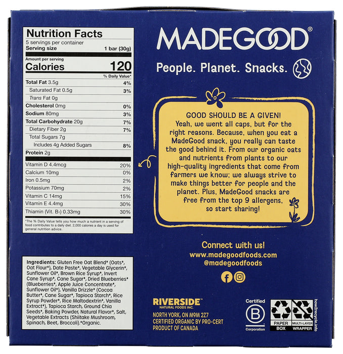 Soft Baked Oat Bars, Blueberry, Org, 5.3 oz