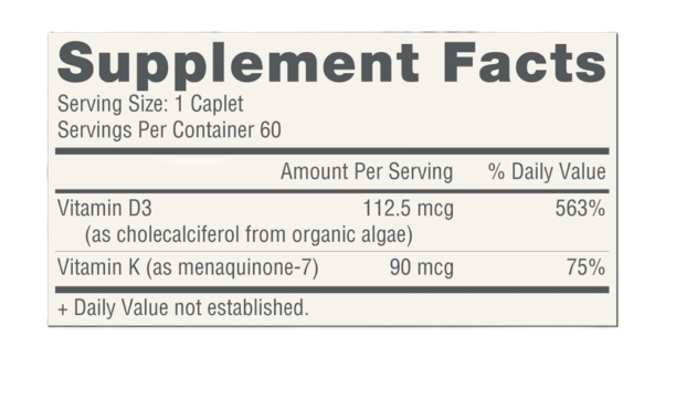 Organic Vitamin D w/ K2, 4500IU/90mcg, 60 capl