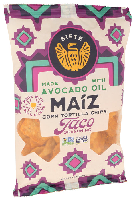 Avocado Oil Corn Tortilla Chips, Taco Seasoning, GF, 7.5 oz