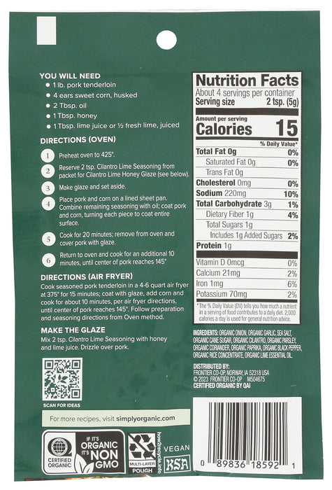 Cilantro Lime Seasoning Mix, Org GF, .71 oz