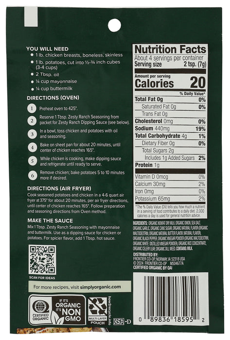 Zesty Ranch Seasoning, Org GF, .99 oz